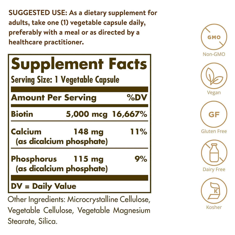 Solgar Biotin 5000 mcg 100 Vegetable Capsules