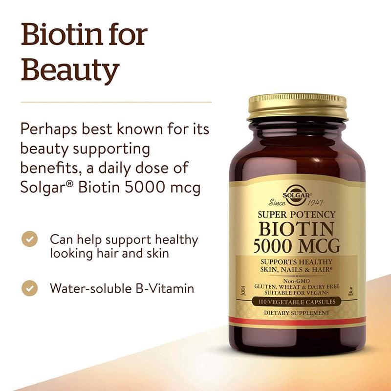 Solgar Biotin 5000 mcg 100 Vegetable Capsules