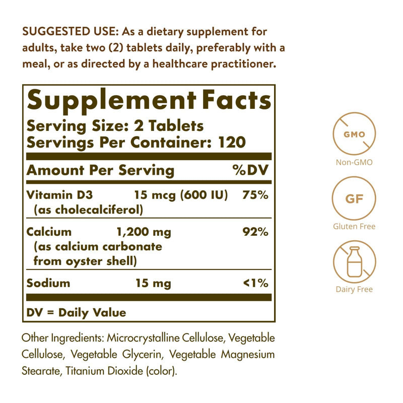 Solgar Calcium "600" (from Oyster Shell with Vitamin D3) 240 Tablets