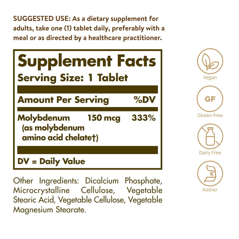 Solgar Molibdênio Quelado - 100 Comprimidos
