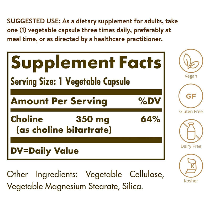 Solgar Choline 350 mg 100 Vegetable Capsules