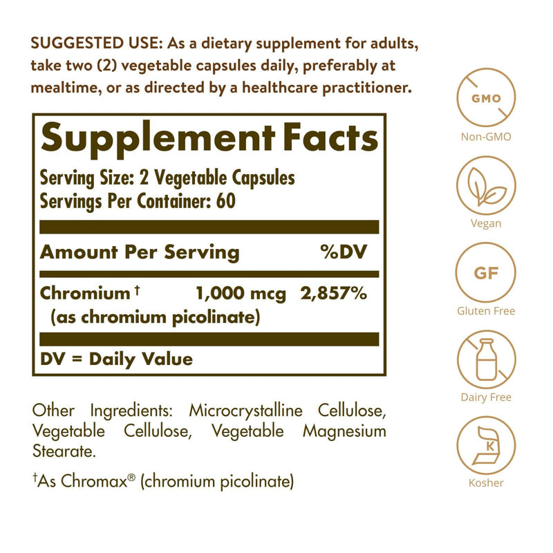 Solgar Chromium Picolinate 500 mcg 120 Vegetable Capsules