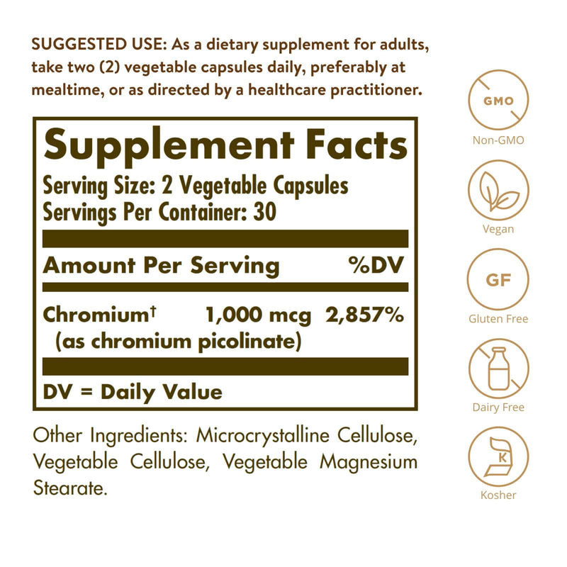 Solgar Chromium Picolinate 500 mcg 60 Vegetable Capsules