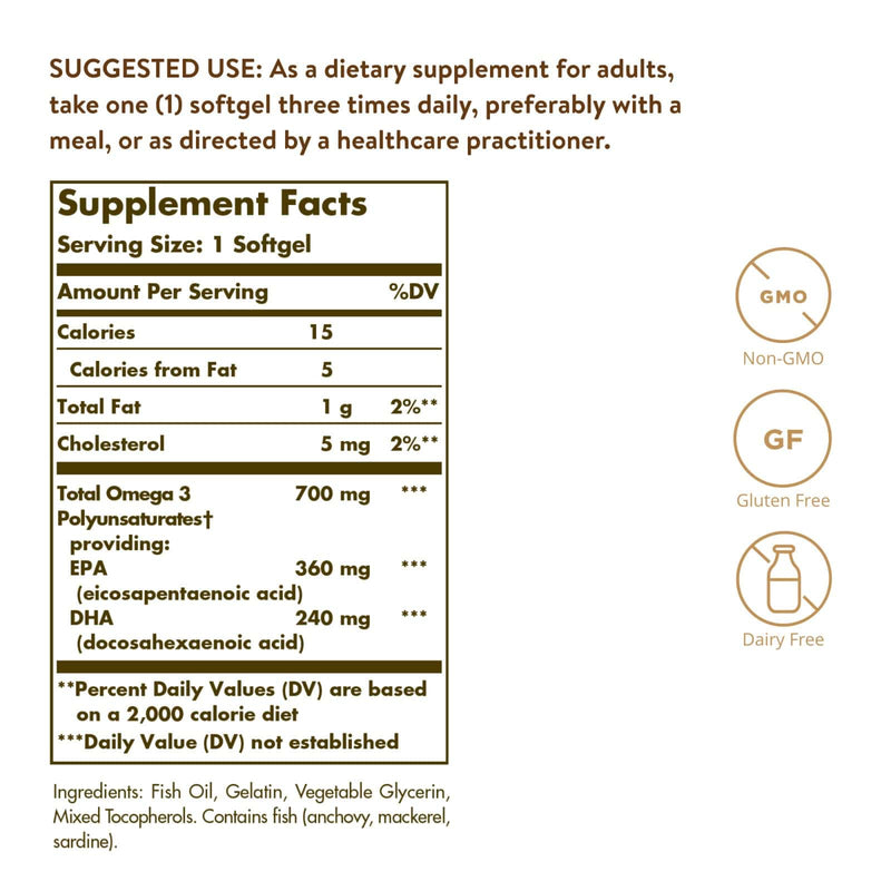 Solgar Doble Fuerza Omega-3 700 mg 120 Cápsulas Blandas