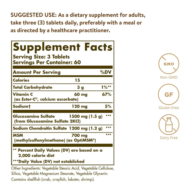 Solgar Extra Strength Glucosamine Chondroitin MSM with Ester-C 180 Tablets