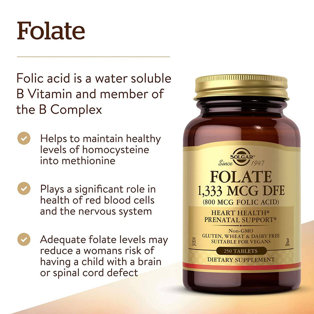 Solgar Folate 1,333 mcg DFE (800 mcg FOLIC ACID) 250 Tablets - DailyVita