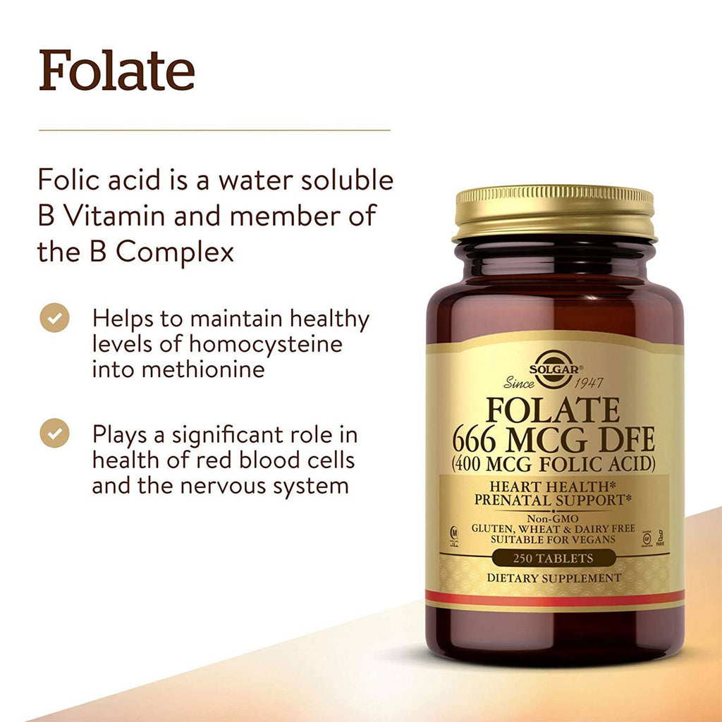 Solgar Folate 666 mcg DFE (FOLIC ACID 400 MCG) 250 Tablets - DailyVita