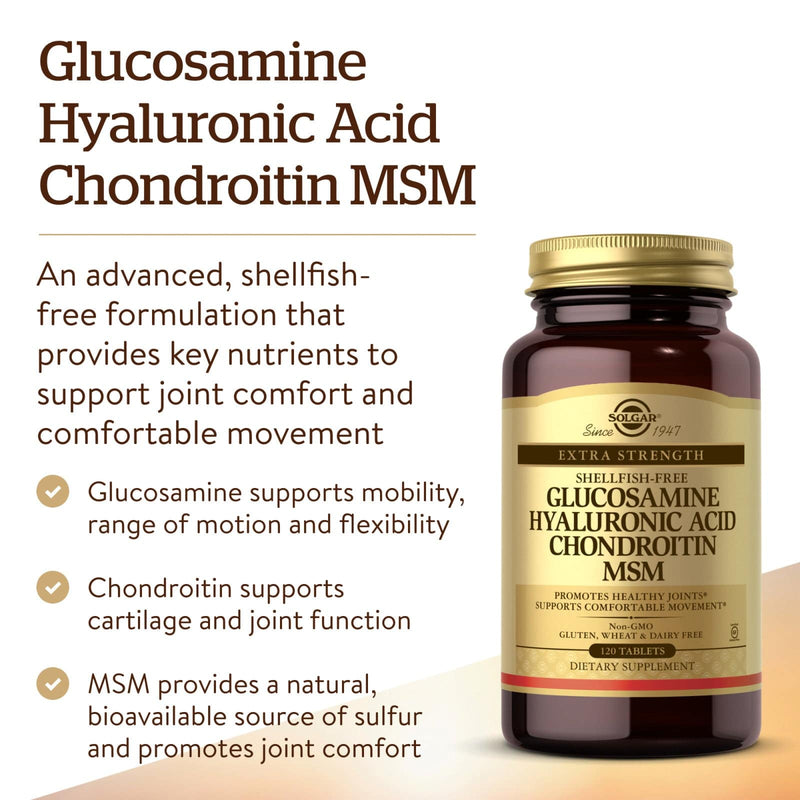 Solgar Glucosamine Hyaluronic Acid Chondroitin MSM (Shellfish-Free) 120 Tablets