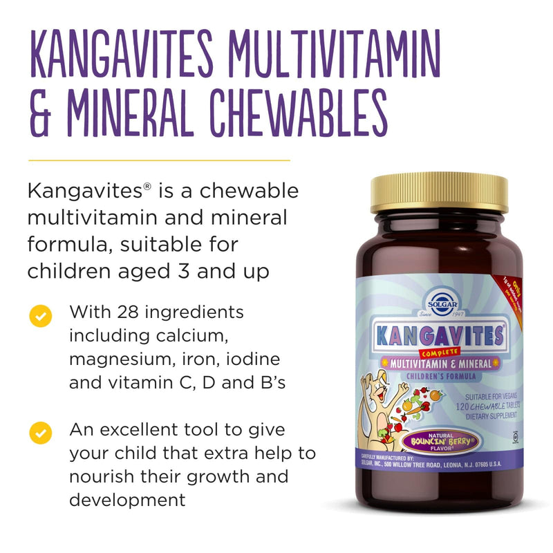 Solgar Kangavites Multivitamin & Mineral Bouncin' Berry 120 Chewable Tablets