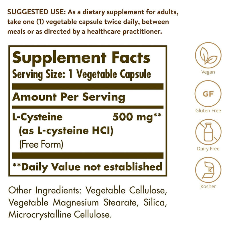 Solgar L-Cisteína 500 mg 90 Cápsulas Vegetais