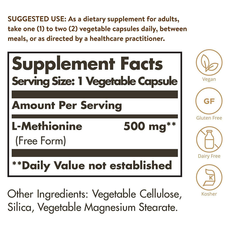 Solgar L-Methionine 500 mg 90 Vegetable Capsules