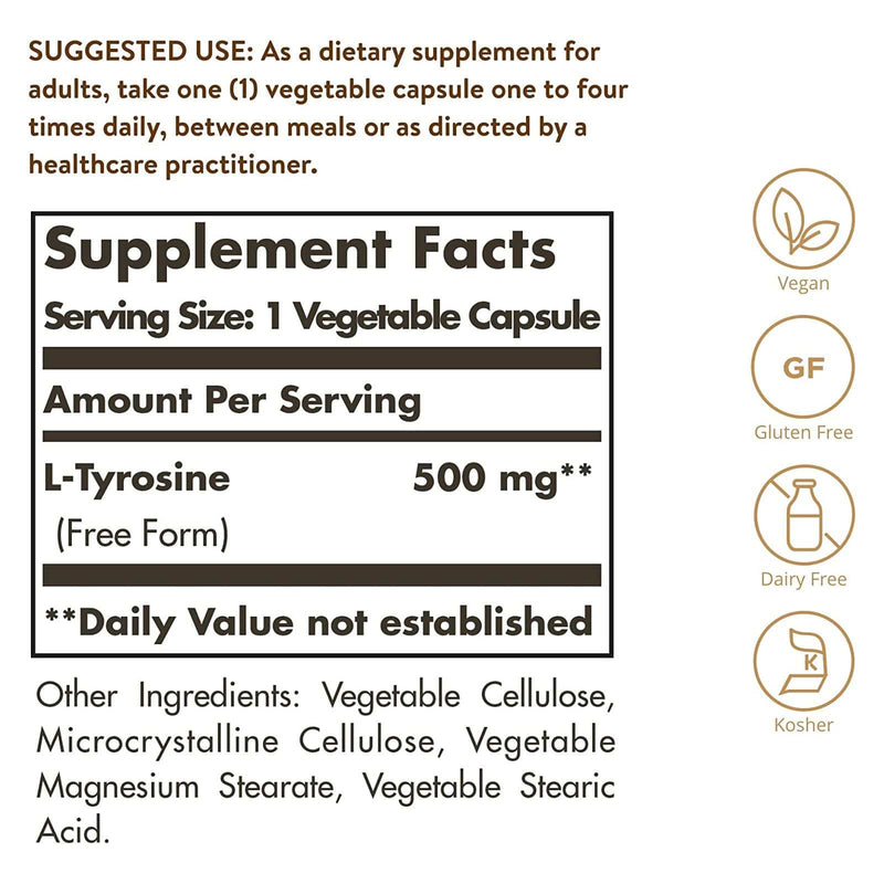 Solgar L-티로신 500 mg 100 식물성 캡슐
