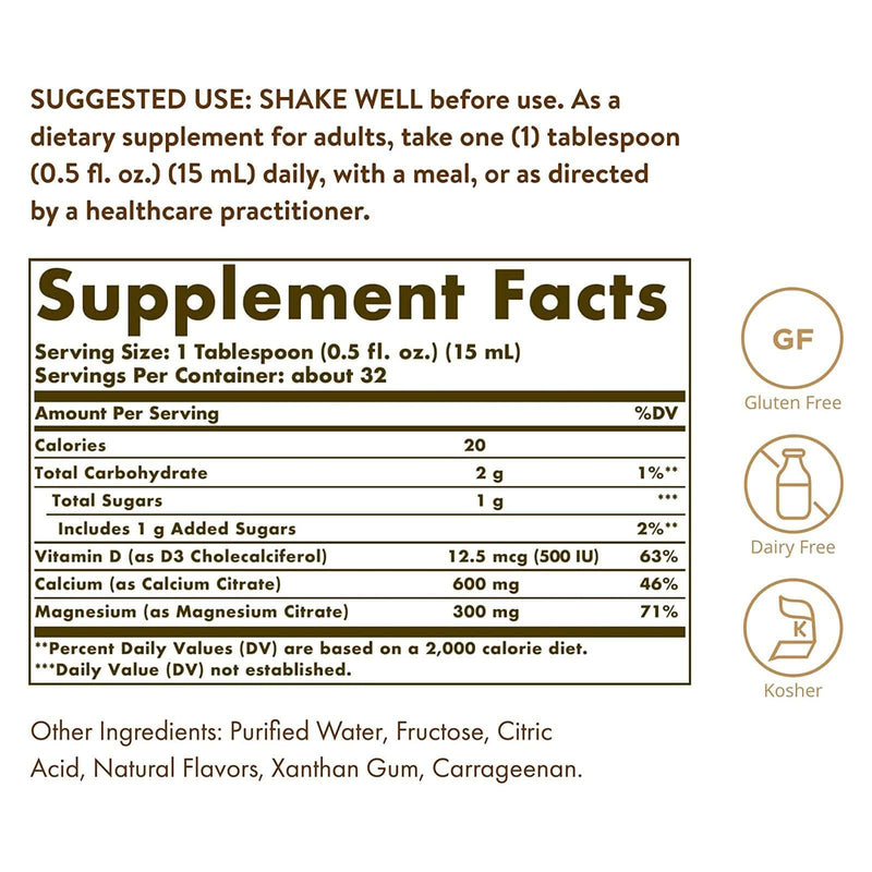 Solgar citrato de cálcio e magnésio líquido (vitamina D3) - 16 oz (baunilha de laranja natural)