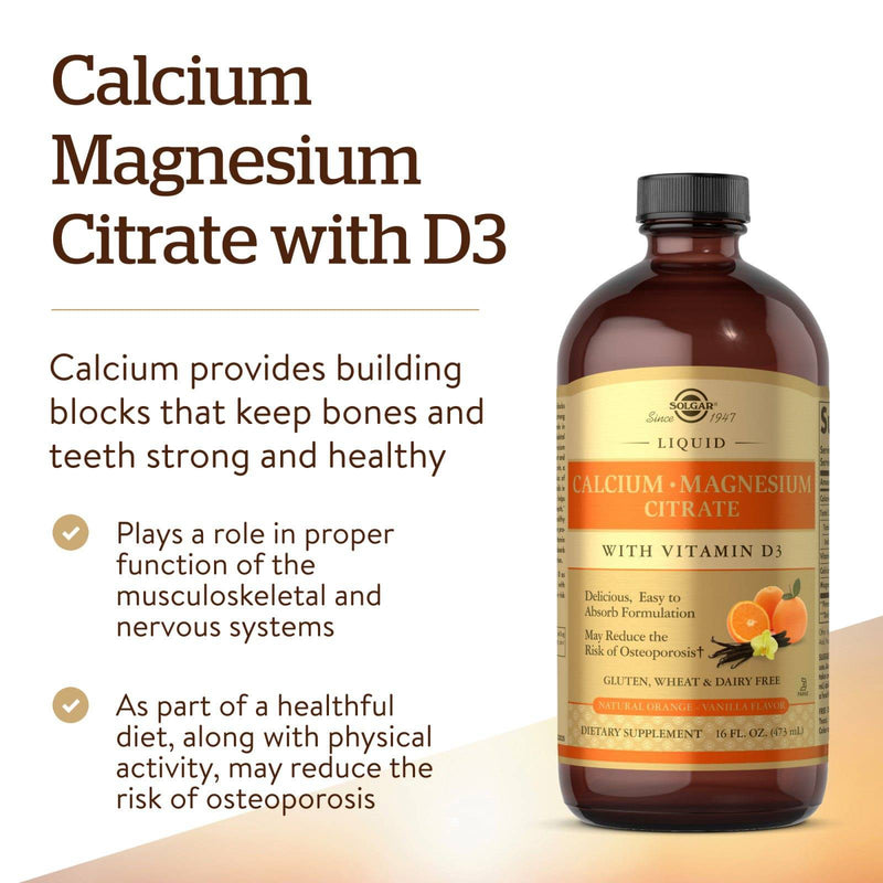 Solgar Liquid Calcium Magnesium Citrate with Vitamin D3 Orange Vanilla 16 fl oz