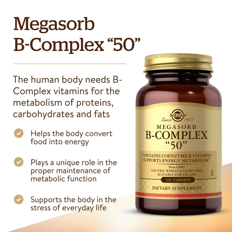 Solgar Megasorb B-Complex "50" 100 Tablets