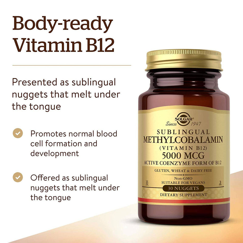 Solgar Methylcobalamin (Vitamin B12) 5000 mcg 30 Nuggets - DailyVita