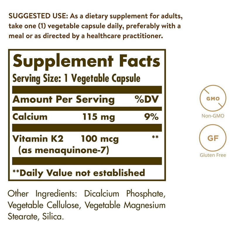 Solgar Naturally Sourced Vitamin K-2 (MK-7) 100 mcg 50 Vegetable Capsules