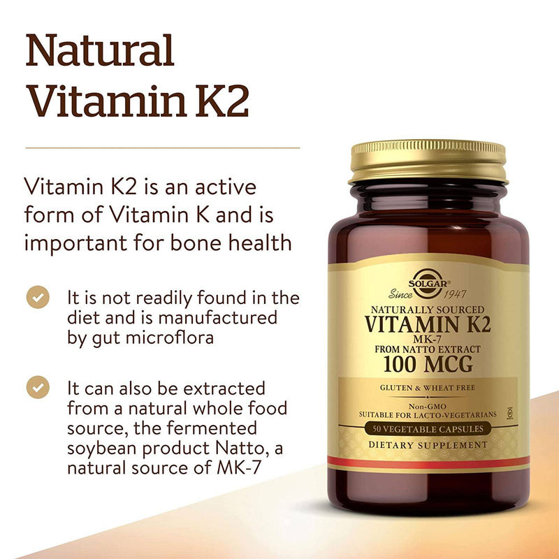 Solgar Naturally Sourced Vitamin K-2 (MK-7) 100 mcg 50 Vegetable Capsules