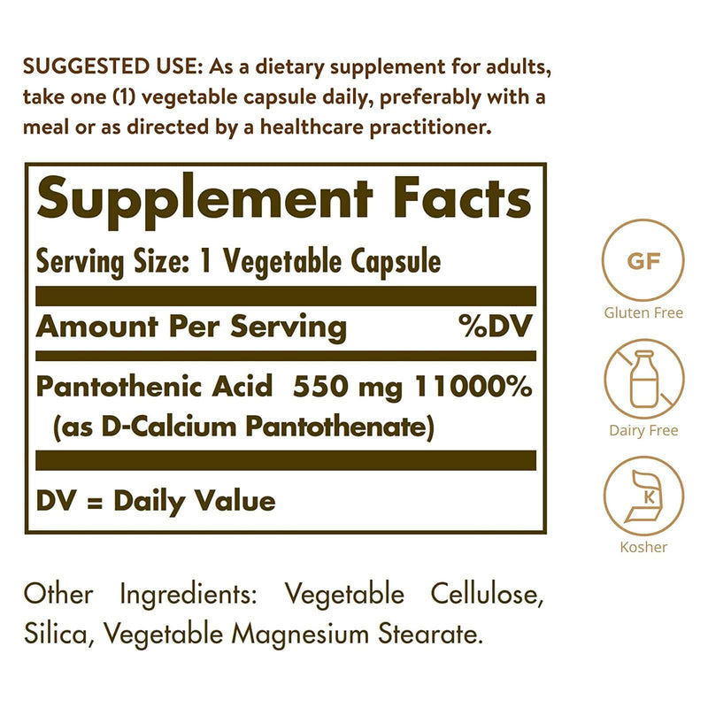 Solgar Ácido Pantoténico 550 mg 100 Cápsulas Vegetales