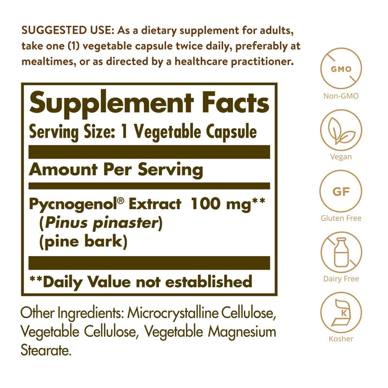 Solgar Pycnogenol 100 mg 30蔬菜胶囊