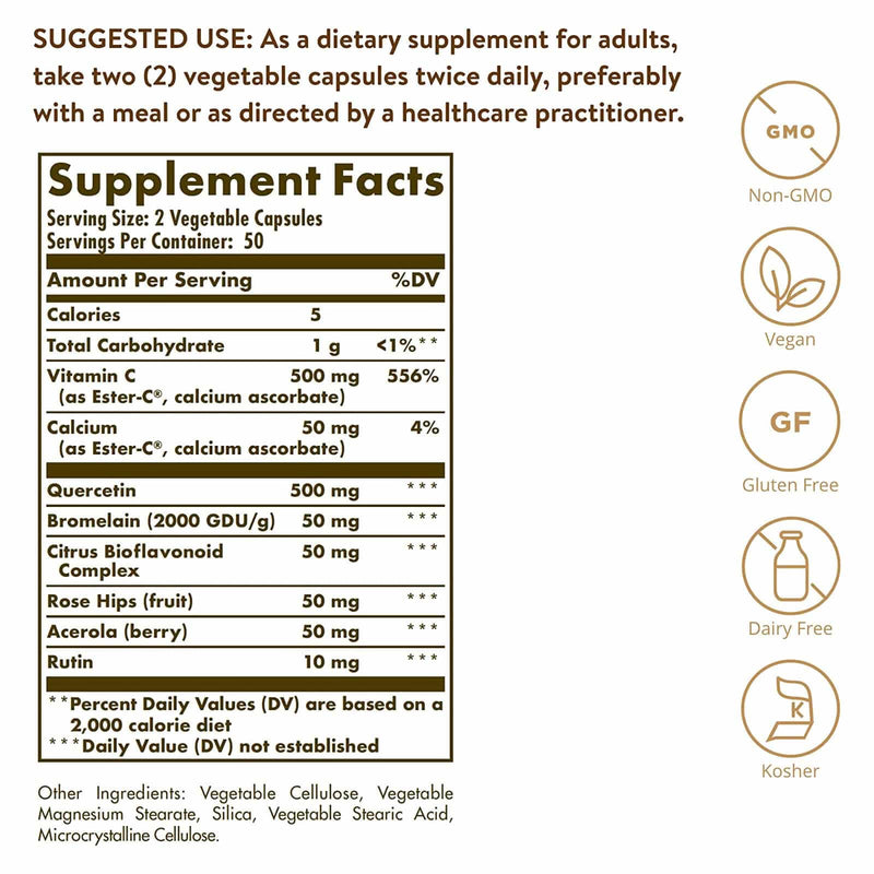 Complexo de Quercetina Solgar com Cápsulas Vegetais Ester-C® Plus