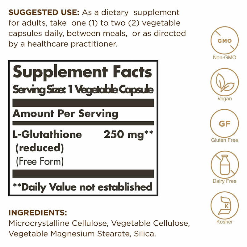 Solgar Reduced L-Glutathione 250 mg 30 Vegetable Capsules