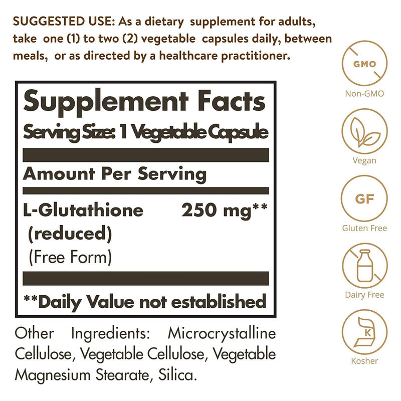 Solgar Reduced L-Glutathione 250 mg 60 Vegetable Capsules