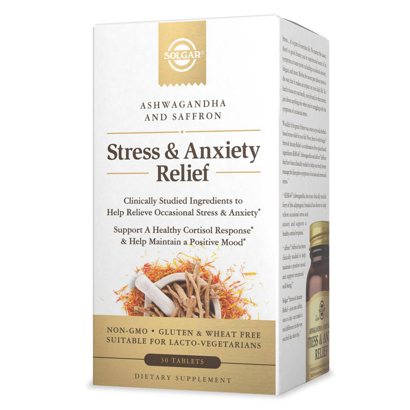 Solgar Stress & Anxiety Relief, Ashwagandha 및 샤프론 함유, 30 정