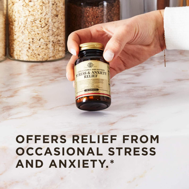 Solgar Stress & Anxiety Relief, Ashwagandha 및 샤프론 함유, 30 정