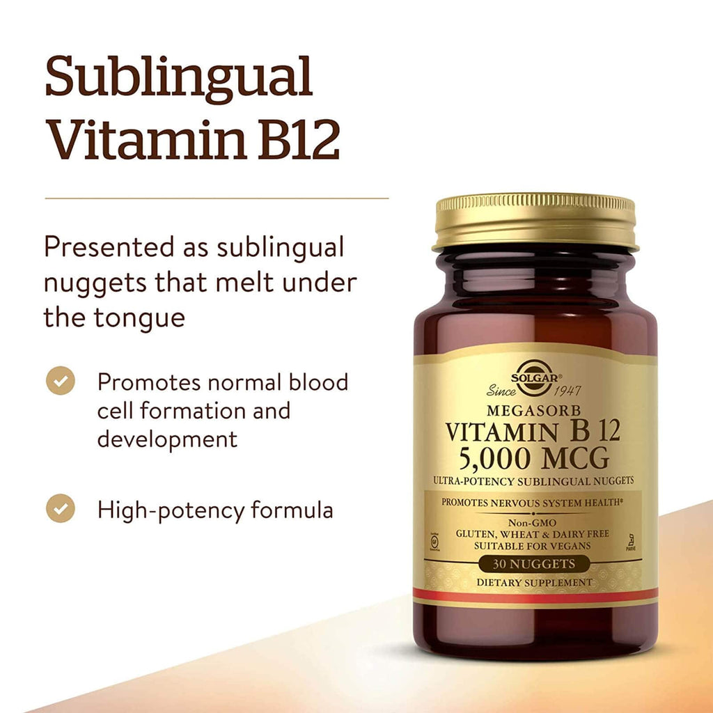 Solgar Vitamin B12 5000 mcg 30 Nuggets - DailyVita