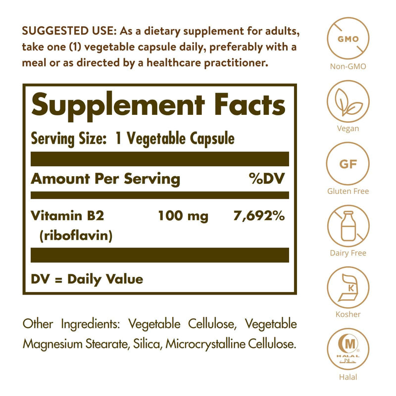 ソルガービタミンB2（リボフラビン）100 mg100野菜カプセル