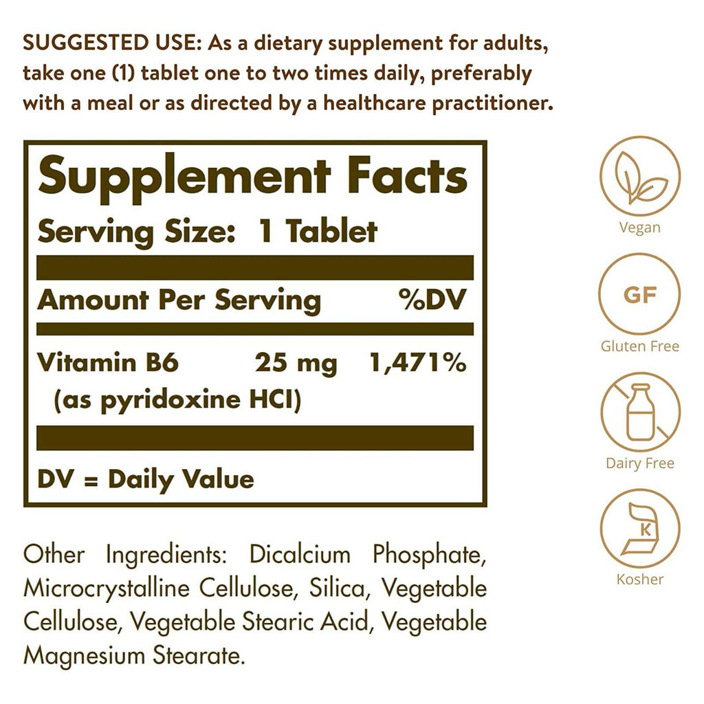 Solgar Vitamin B6 25 mg 100 Tablets - DailyVita