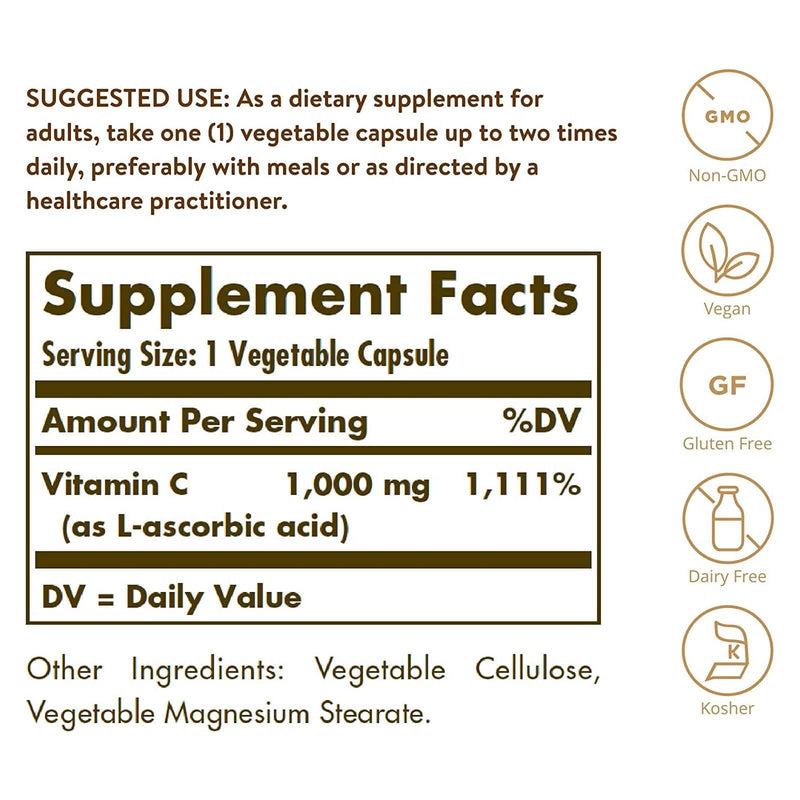 Solgar Vitamin C 1000 mg 250 Vegetable Capsules