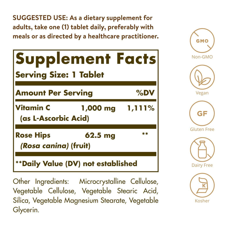 ソルガービタミンC1000 mg、ローズヒップ付き-100錠