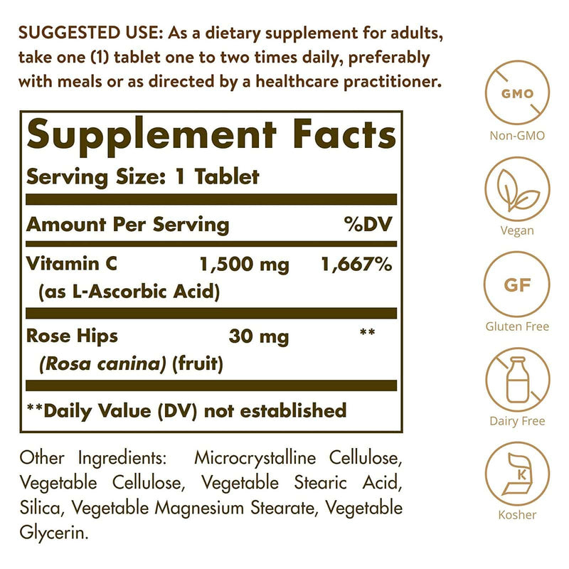 Solgar Vitamin C 1500 mg with Rose Hips 180 Tablets