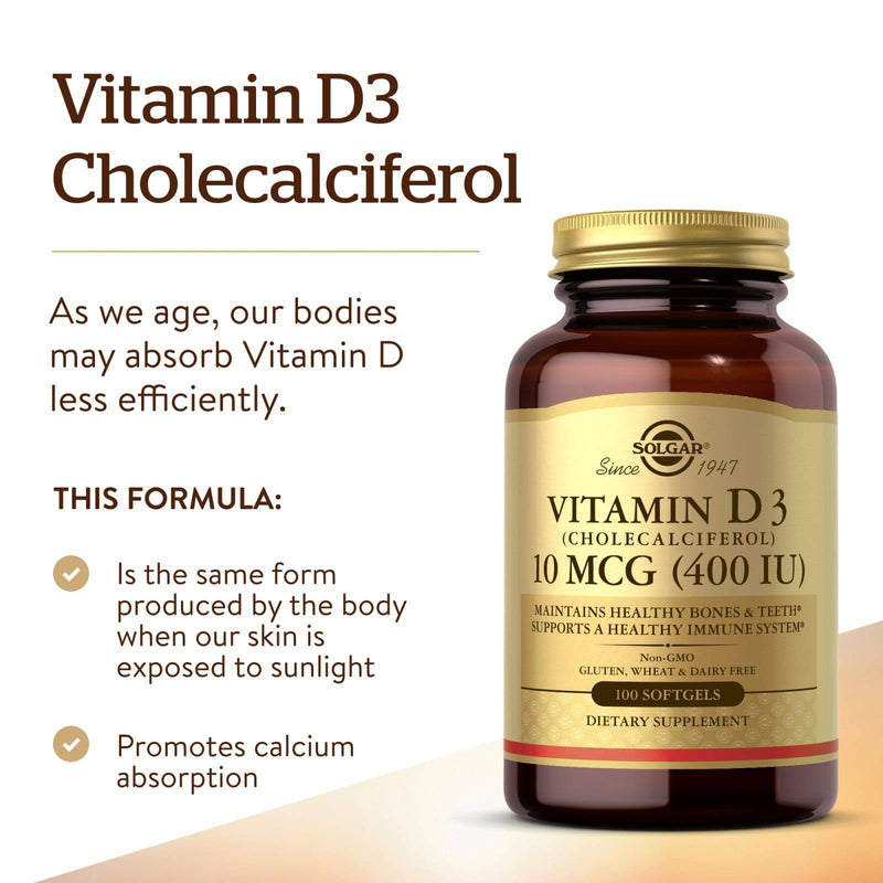 Solgar Vitamina D3 (Colecalciferol) 10 MCG (400 UI) 100 Cápsulas Blandas