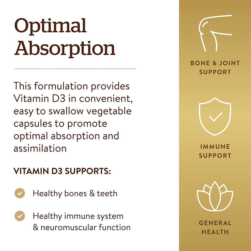 Solgar Vitamin D3 (Cholecalciferol) 125 mcg (5,000 IU) 120 Vegetable Capsules