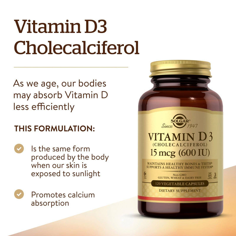 Solgar Vitamina D3 (Colecalciferol) 15 mcg (600 UI) 120 Cápsulas Vegetales