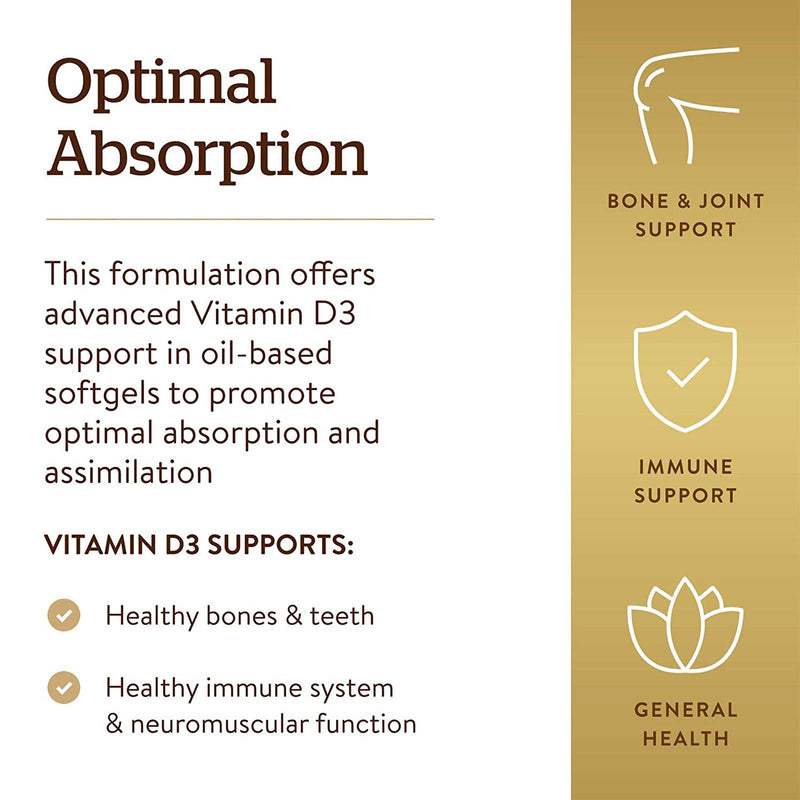 Solgar Vitamin D3 (Cholecalciferol) 25 mcg (1000 IU) 100 Softgels