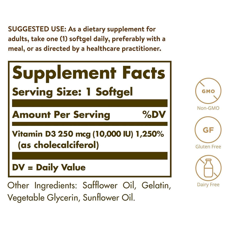 Solgar Vitamin D3 (Cholecalciferol) 250 mcg (10,000 IU) 120 Softgels