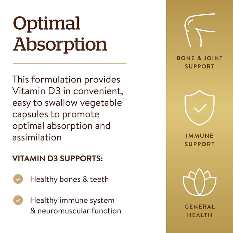 Solgar Vitamin D3 (Cholecalciferol) 55 mcg (2200 IU) 100 Vegetable Capsules