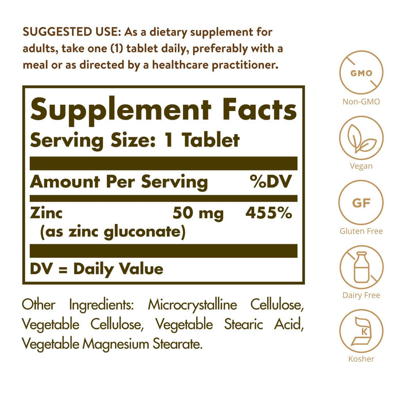 Solgar Zinc 50 mg 100 Tablets