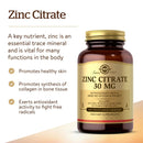 Solgar Zinc Citrate 30 mg 100 Vegetable Capsules - DailyVita
