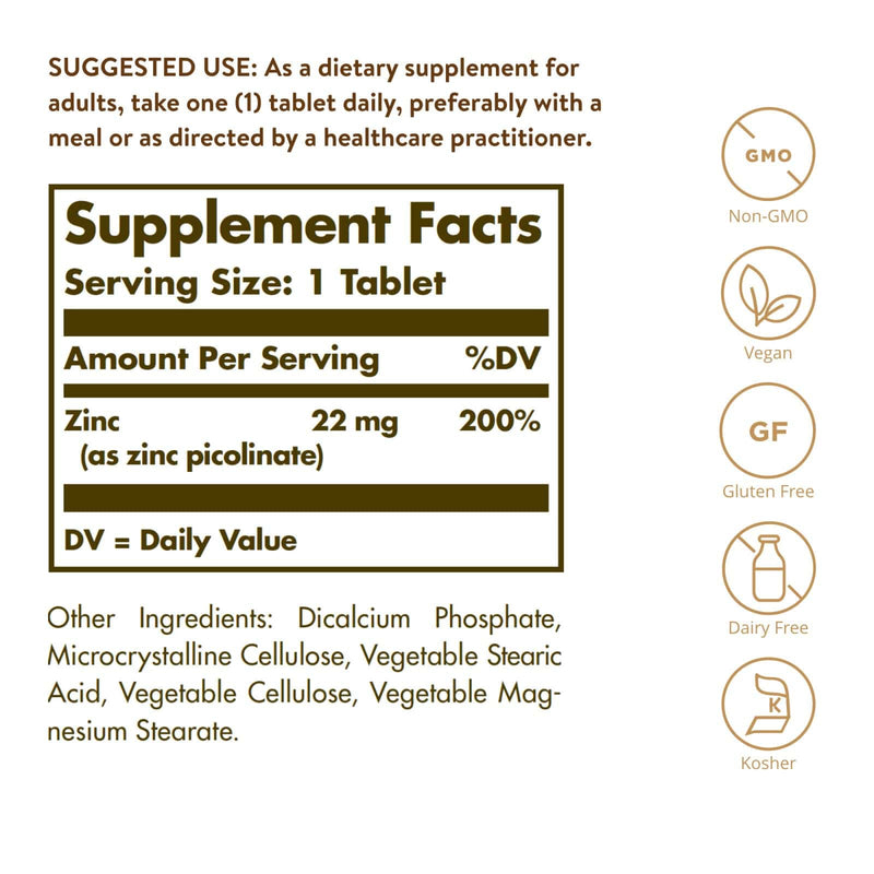 Solgar Zinc Picolinate 22 mg 100 Tablets