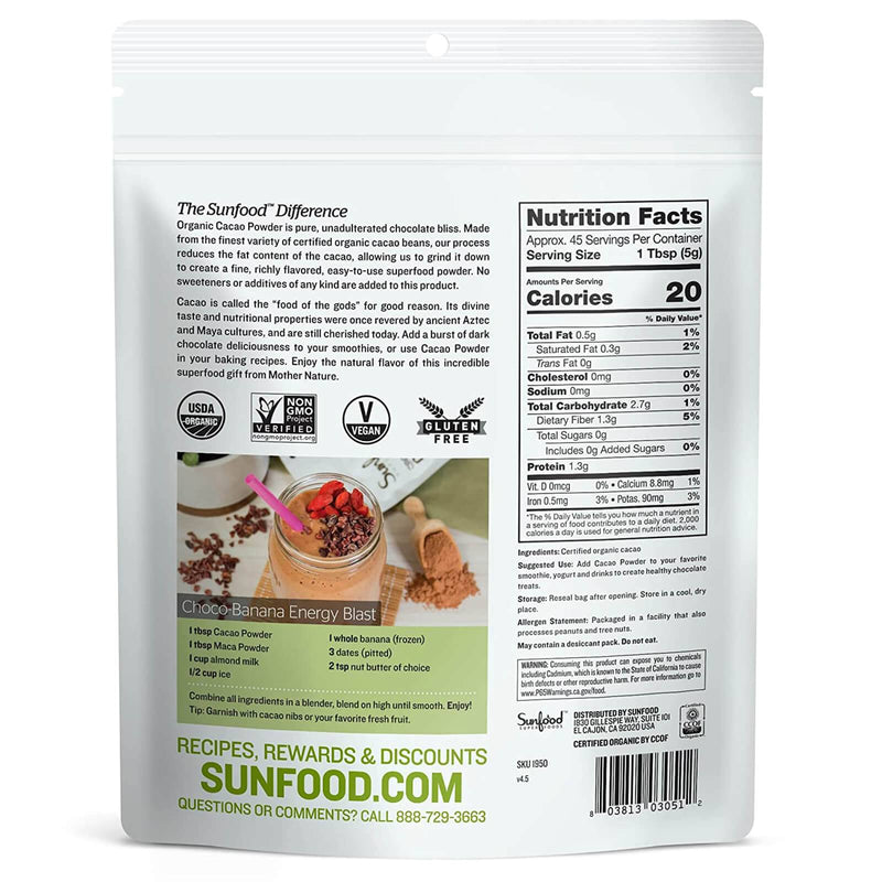 Sunfood Cacao Powder 8 oz