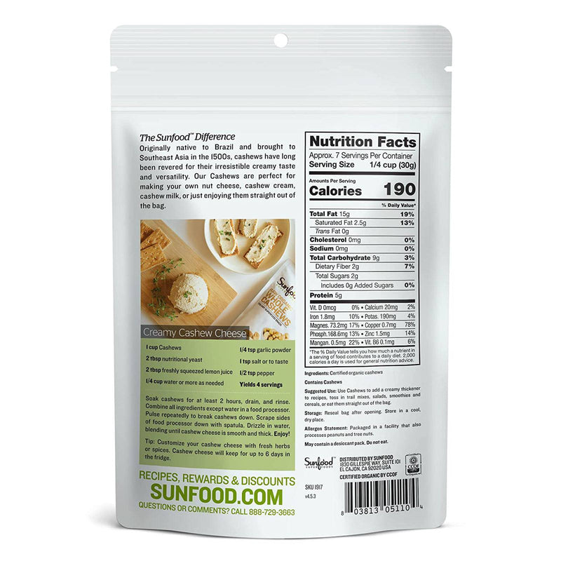 Sunfood Cashews 8 oz