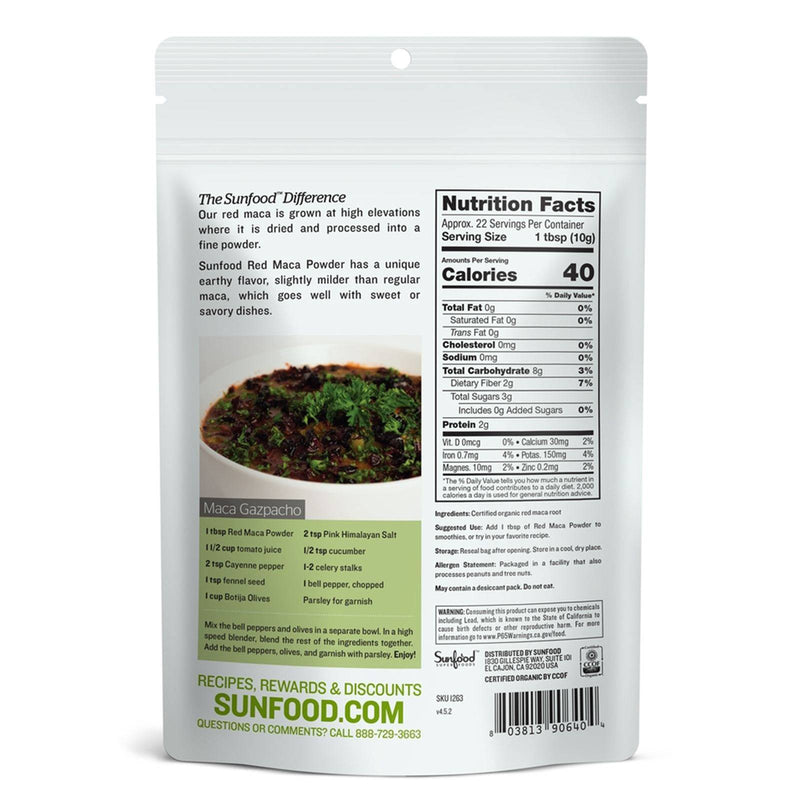 SunfoodMaca en Polvo, Roja - 8 oz