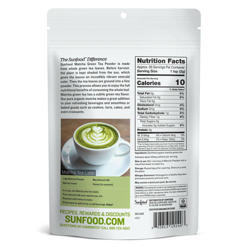 SunfoodTé Verde Matcha en Polvo - 4 oz