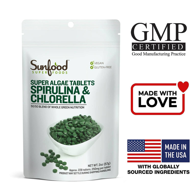 SunfoodSpirulina &amp; Chlorella 50/50 Tabletas - 2 oz