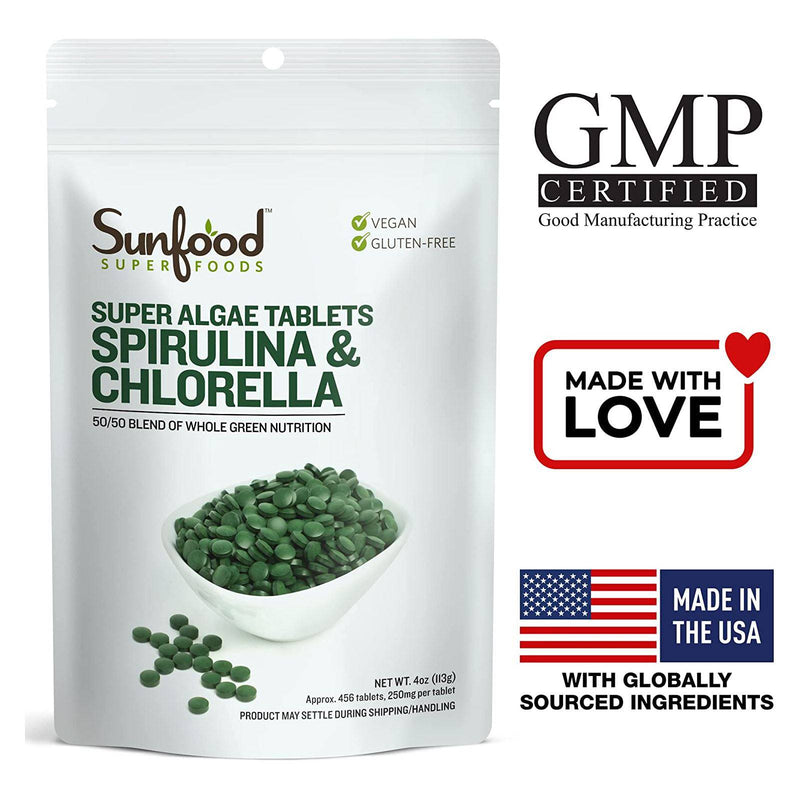 SunfoodSpirulina &amp; Chlorella 50/50 Tabletas - 4 oz